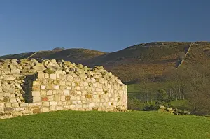 Rounded corner of Fort wall, settlement and fort at Vindolanda, Roman Wall south