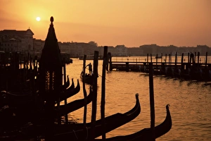 Paddling Prints: Row of gondolas at dawn, San Marco (St