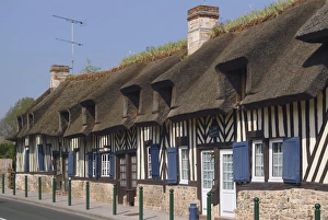 Calvados Prints: Row of half timbered cottages, village of Tourgeville, near Deauville, Calvados