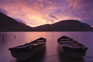 Images Dated 12th September 2008: Rowing boats on Crummock Water at sunset, Lake District National Park, Cumbria, England