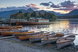 Rowing Boat Prints: Rowing boats for hire, Keswick, Derwentwater, Lake District National Park, Cumbria