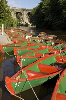 Rowing boats for hire on the River Nidd at Knaresborough, Yorkshire, England