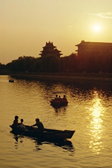 Peking Prints: Rowing boats on lake near the Forbidden City, Beijing, China