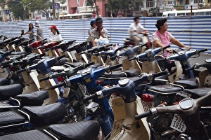 Saigon Prints: Rows of motorcycles parked in Ho Chi Minh City (Saigon)