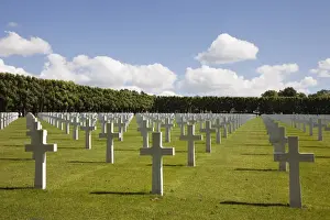 Cemetery Prints: Rows of white marble headstones in the Meuse-Argonne American Military cemetery for the First World War battle of