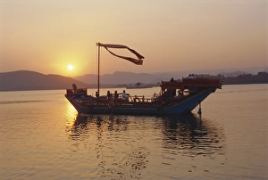 The royal barge at the Lake Palace Hotel