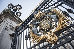 Royal Residence Prints: Royal Coat of Arms on the gates at Buckingham Palace, London, England, United Kingdom