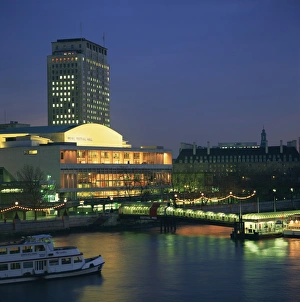 South Bank Prints: The Royal Festival Hall illuminated at dusk, South Bank, London, England