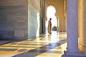 Royal Guard on duty at Mausoleum of Mohammed V, Rabat, Morocco, North Africa, Africa