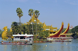 Annual Prints: Royal Lakes annual boat race, Yangon, Myanmar, Asia