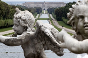 Cherub Prints: Royal Palace seen from the fountain of Venus and Adonis, Caserta, Campania, Italy, Europe