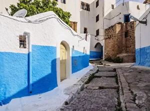 Rabat Prints: Rue Bazou, blue street in Kasbah of the Udayas, Rabat, Rabat-Sale-Kenitra Region, Morocco