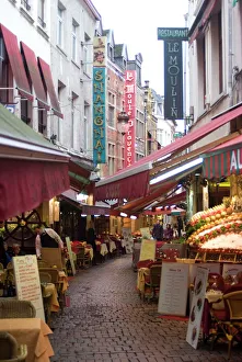 Restaurant Prints: Rue des Bouchers, near Grand Place, Brussels, Belgium, Europe