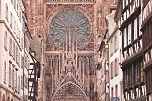 Rose Window Prints: Rue Merciere and Strasbourg Cathedral, Strasbourg, Bas-Rhin, Alsace, France, Europe