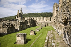 Ruins of the 12th century Cistercian Byland Abbey, destroyed by Scottish army in Battle of Byland 1322, when Edward ll was defeated, Coxwold, North York Moors National Park, Yorkshire, England, United