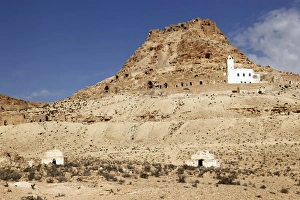 Ruins of the Berber village of Douiret perched on the hillside, Tataouine