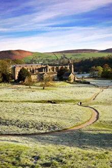 Frost Prints: Ruins of Bolton Priory (Bolton Abbey) on a frosty morning, Yorkshire Dales National Park