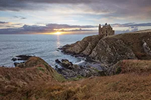 Forts Prints: Ruins of Dunskey Castle on rugged coastline at sunset