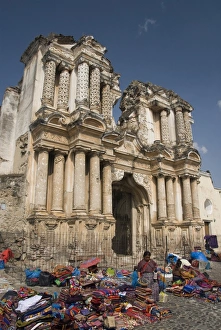 The ruins of the Hermitage of El Carmen and local market in foreground The ruins of the Hermitage of El Carmen and local market in foreground