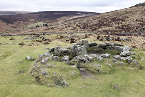 Bronze Age Prints: Ruins of a middle Bronze Age house, 3500 years old, at Grimspound, Dartmoor