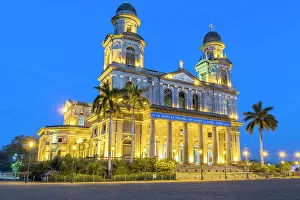 Neoclassical Prints: Ruins of the old cathedral Santiago de Managua at night, Managua, Nicaragua, Central