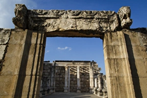 Galilee Prints: Ruins of the old Synagogue in Capernaum by the Sea of Galilee, Israel, Middle East