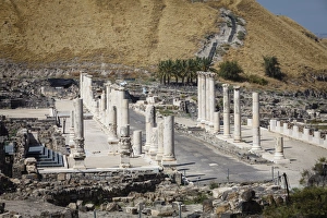 Ruins of the Roman-Byzantine city of Scythopolis, Tel Beit Shean National Park, Beit Shean, Israel, Middle East