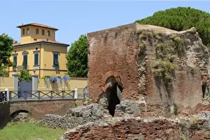 Roman Culture Prints: Ruins of Roman Terme di Nerone thermal baths at Largo Parlascio Square
