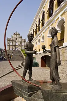 Giving Prints: The ruins of Sao Paulo Cathedral viewed through modern street artwork, Macau, China, Asia