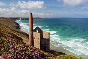 Chimney Collection: Ruins of Wheal Coates Tin Mine engine house, near St Agnes, Cornwall, England