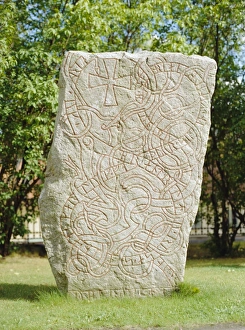 Etching Prints: Rune stone in the grounds of Uppsala Cathedral