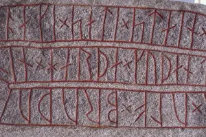 Runes Prints: Runic stone erected by Ake in memory of his borther Ulf circa 1000AD, Lund