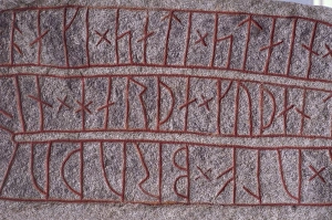 Runic stone erected by Ake in memory of his borther Ulf circa 1000AD, Lund Runic stone erected by Ake in memory of his borther Ulf circa 1000AD, Lund