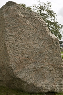 Images Dated 22nd August 2010: Runic stone, raised by Harald Bluetooth in 959AD to commemorate bringing Christianity to Denmark