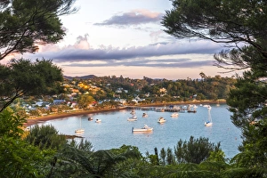 Northland Region Prints: Russell at sunset, Bay of Islands, Northland Region, North Island, New Zealand, Pacific