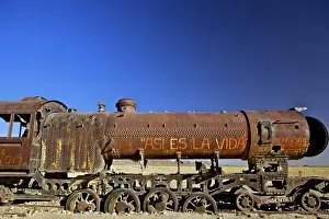 Bolivian Prints: Rusting old steam locomotive at the Train cemetery (train graveyard)