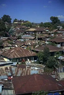 Slum Prints: Rusty sheet metal tin roofs of a ramshackle shanty town, Ethiopia, Africa