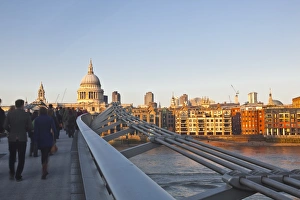 Millennium Bridge Prints: S. Pauls Cathedral and the Millennium Bridge, London, England, United Kingdom, Europe