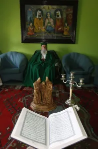 Books Prints: S. S. Haxhi Dede Reshat Bardhi sitting in the Tirana Bektachi HQ, Tirana, Albania, Europe