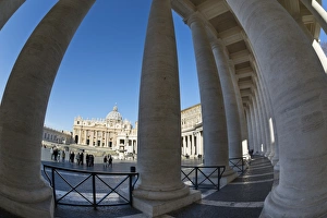 Fish Eye Lens Prints: S. t Peters Basilica and the colonnades of St. Peters Square (Piazza San Pietro)