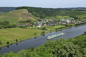 Tour Boat Prints: Saar River near Ayl-Biebelhausen, Rhineland-Palatinate, Germany, Europe