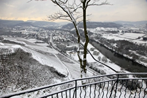 Saar Valley Prints: Saar Valley near Wiltingen in winter, Rhineland-Palatinate, Germany, Europe