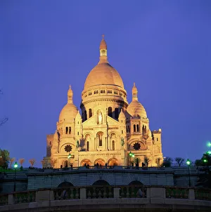 Basilica Prints: Sacre Coeur illuminated at dusk, Montmartre, Paris, France, Europe