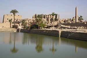 Obelisk Prints: Sacred Lake (foreground), Karnak Temple, Luxor, Thebes, UNESCO World Heritage Site