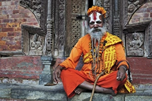 Facial Decoration Prints: Sadhu, Durbar Square, UNESCO World Heritage Site, Kathmandu, Bagmati, Central Region
