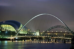 Images Dated 22nd January 2000: The Sage and the Tyne and Millennium Bridges at night, Gateshead / Newcastle upon Tyne