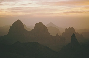 Sahara Desert, Hoggar Mountains, sunrise over Assekrem, Algeria, North Africa