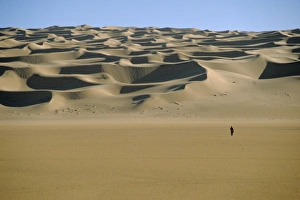 One Man Prints: Sahara Desert with lone figure in foreground, Amguid, Algeria, Africa