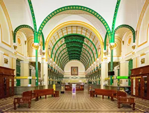 Vietnamese Prints: Saigon Central Post Office interior at night, Ho Chi Minh City (Saigon), Vietnam