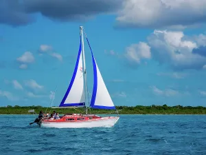 Hobby Prints: Sailboat at Bacalar Lagoon, Bacalar, Quintana Roo State, Mexico